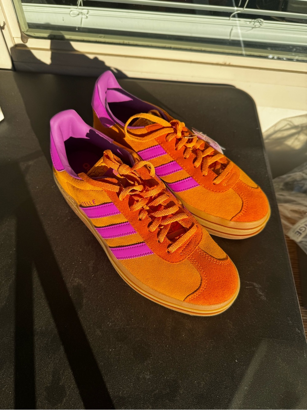adidas Women's Orange Suede Sneakers with Pink Accents